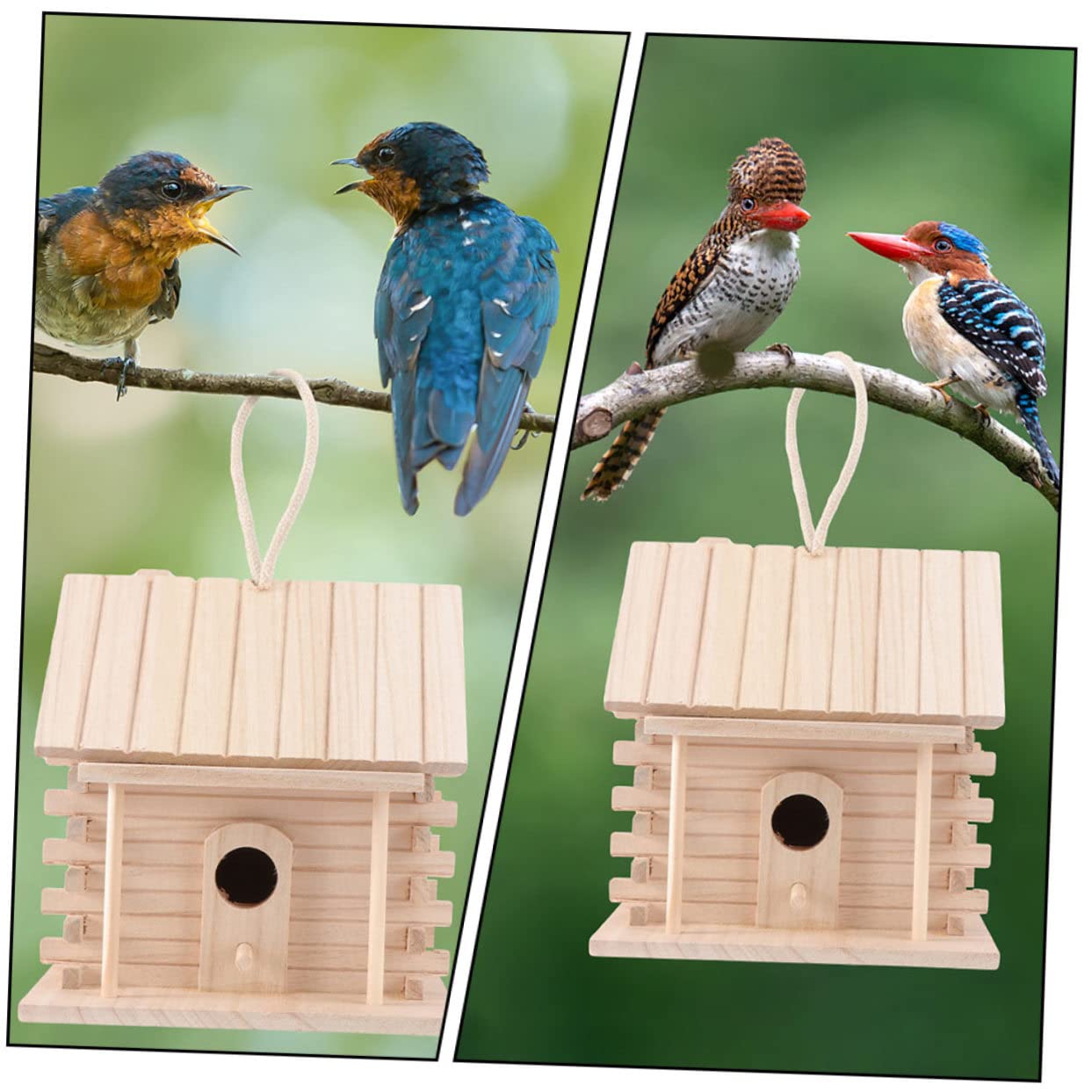 Toddmomy Hängendes Holz Vogelnest Brutkasten für Kleine Vögel 2 Stück | Beige, Hüttenstil, Unlackiert zum Selbstgemacht Bemalen, Dekorativ als Hausornament, für Papageien