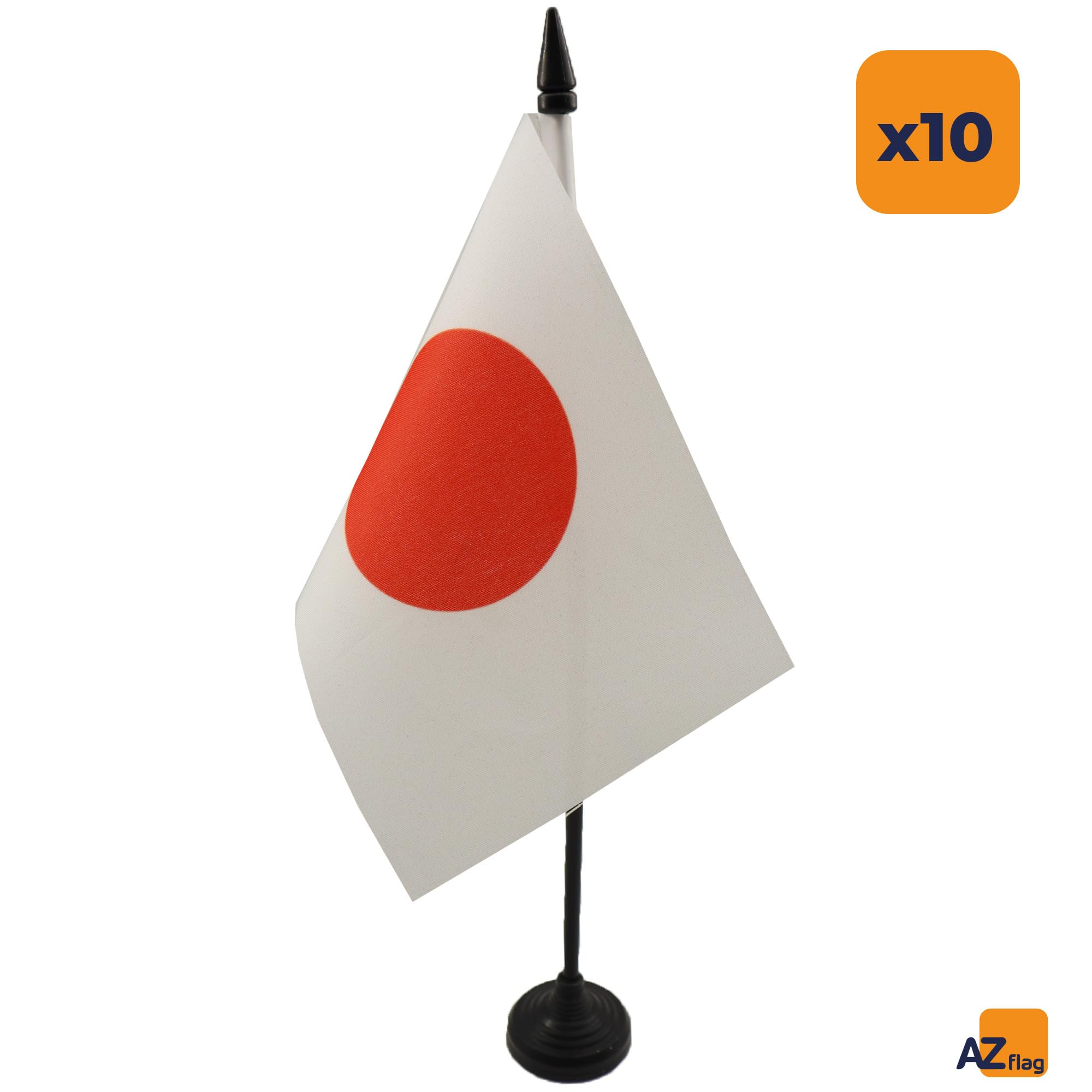 AZ FLAG - 10 banderas de mesa japonesas 15 x 10 cm, 10 mini banderas japonesas de oficina 100% poliéster con mástil de 25 cm y base de plástico negro