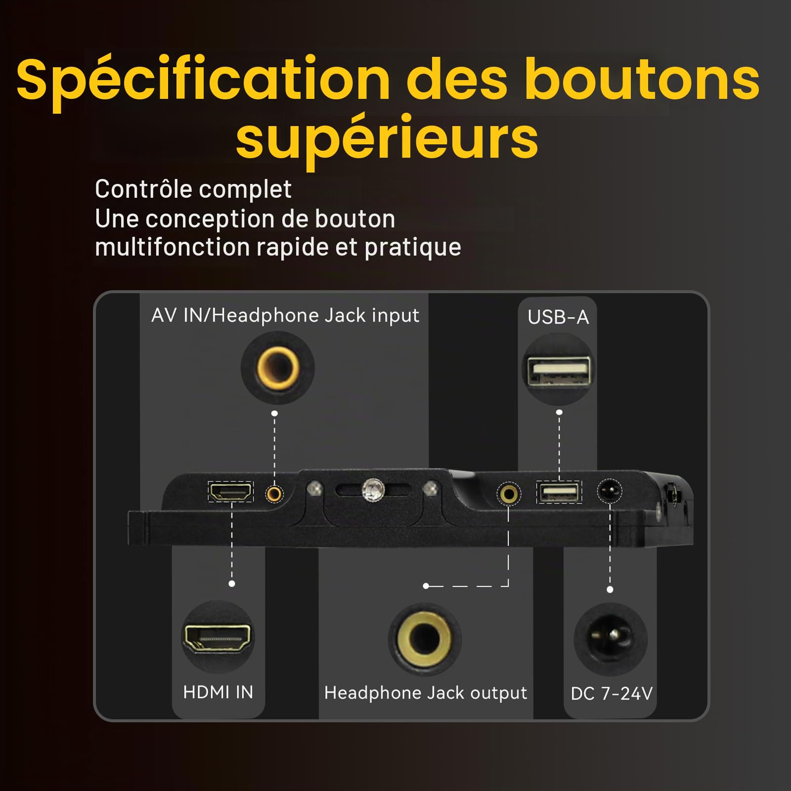Portkeys HD7H Moniteur Caméra 7 Pouces Écran 1000 Nits Matte Display avec Pare-Soleil, Entrée 4K HDMI, pour Appareils Photo Reflex et Hybrides