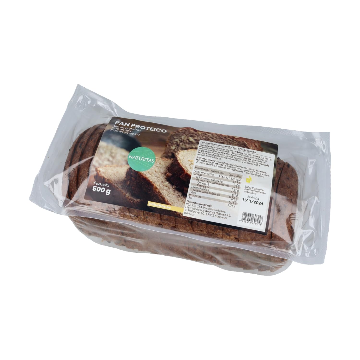 Pan Proteico 500 g Naturitas Essentials | 30% de proteína | Sabor delicioso | Bajo en carbohidratos (3%) | Ideal para dietas hipocalóricas y dietas Keto | Pan vegano