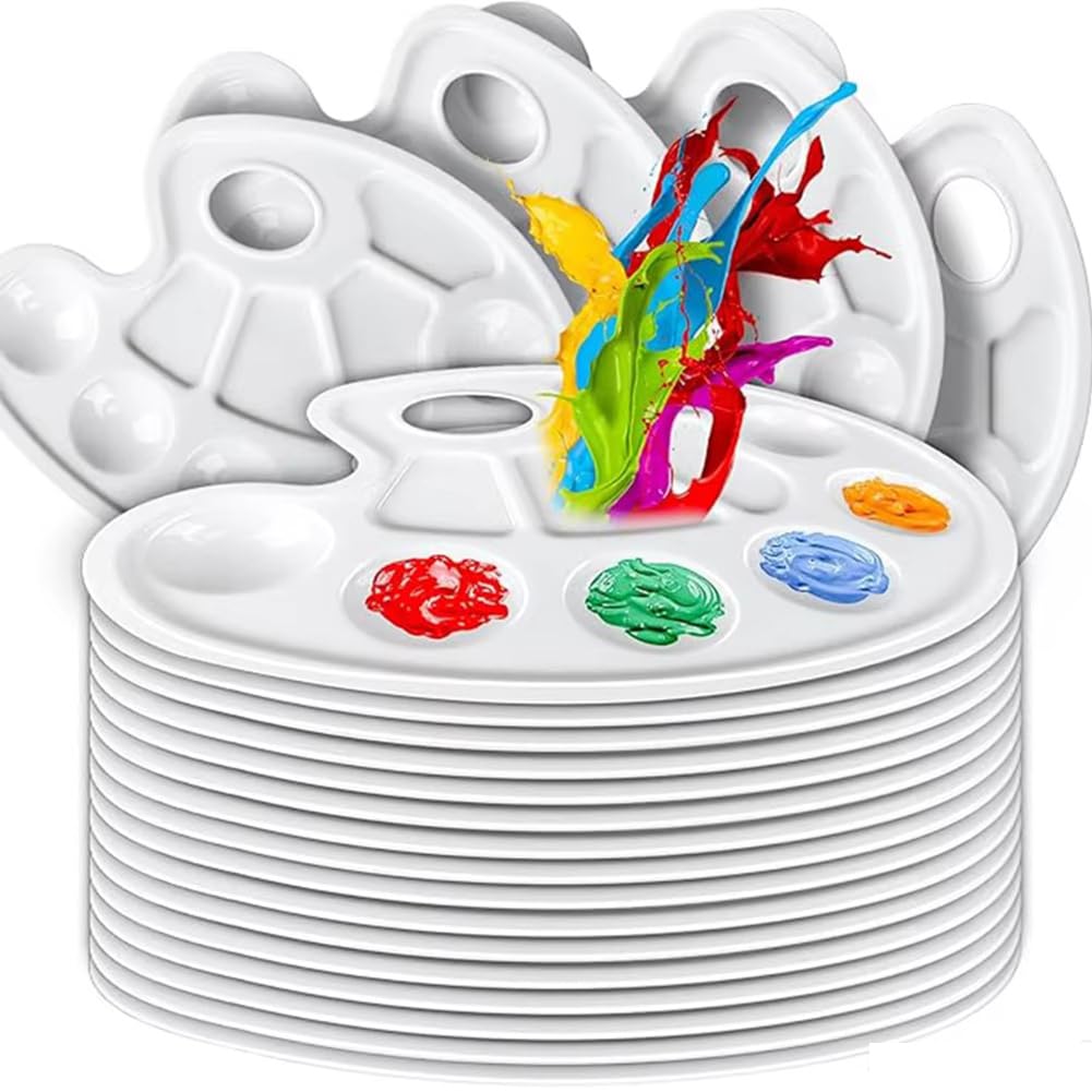 LA BAIESO Paint Holder Tray, Plastic Paint Tray Palette, 20pcs Oval Paint Palette, Pallet for Craft DIY Painting