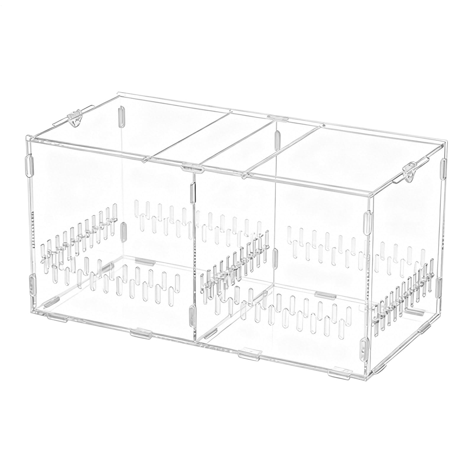 Siedlisko dla pająków skoczków - Oddychająca i przezroczysta akrylowa wanna | 40 x 20,5 x 20 cm Terrarium dla gadów z pokrywką - dla żółwia węża żółwia kraba żaba roślina piasek skała