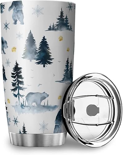 Hinfunees Bear Forest - Vaso con tapa, taza de viaje de animales de acero inoxidable, tazas de café de doble pared para el hogar, oficina, escuela,
