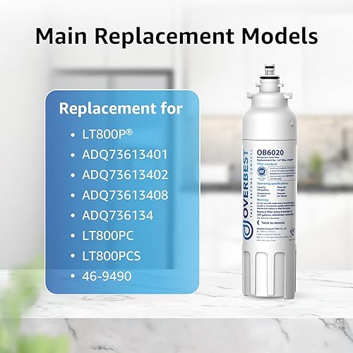 Miniatura 3 de Overbest Filtro de agua para refrigerador ADQ73613401, repuesto para LG® LT800P®, ADQ73613402, ADQ73613408, ADQ75795104, Kenmore 9490, 46-9490,