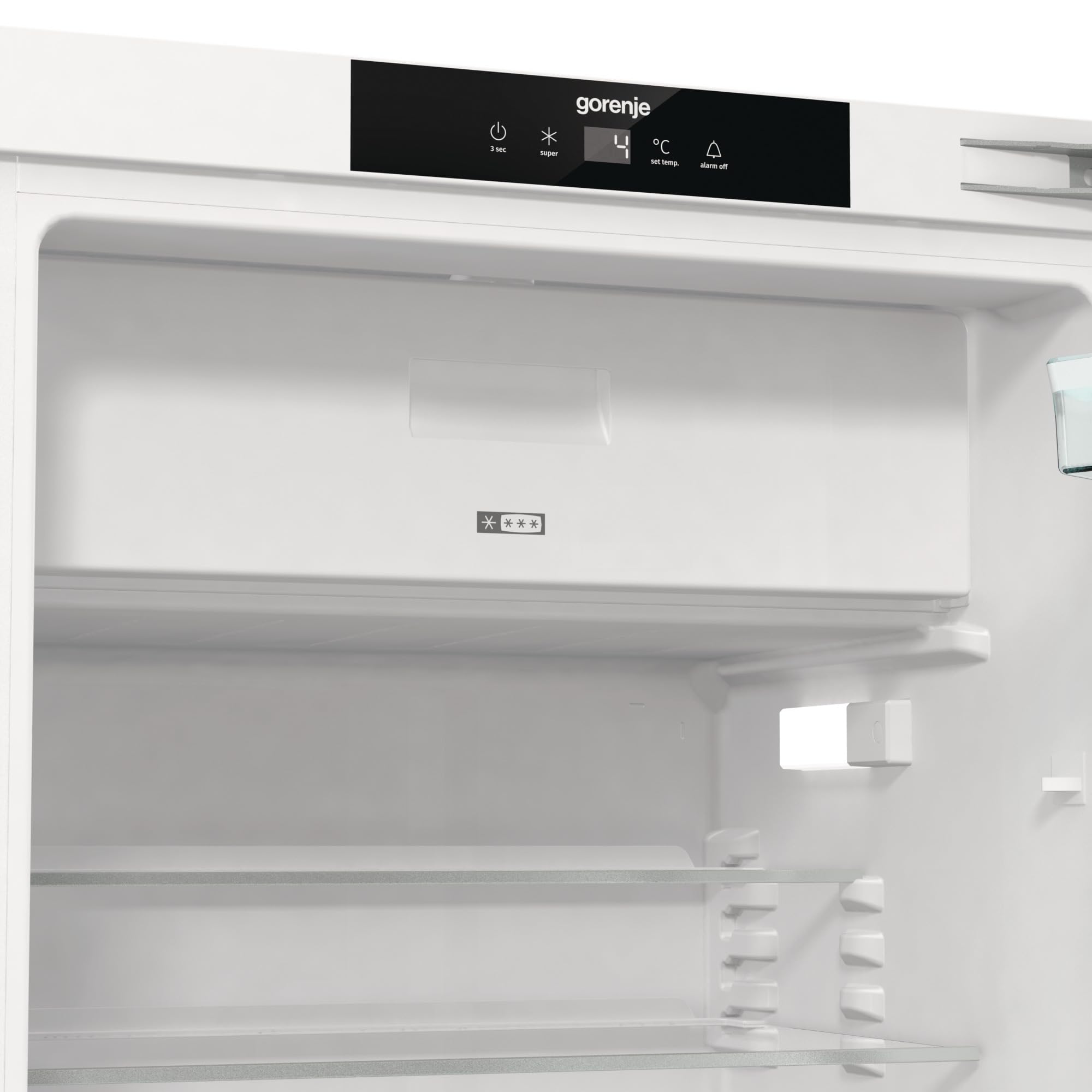 Gorenje RBIU609EA1 Unterbau-Tischkühlschrank,82cm Nische, 60cm Breite mit Gefrierfach, Festtürscharnier, 121 L(104 plus 17L), SuperCool, Digitale Display, BxHxT: 59,5×81,8×54,5 cm,Weiß