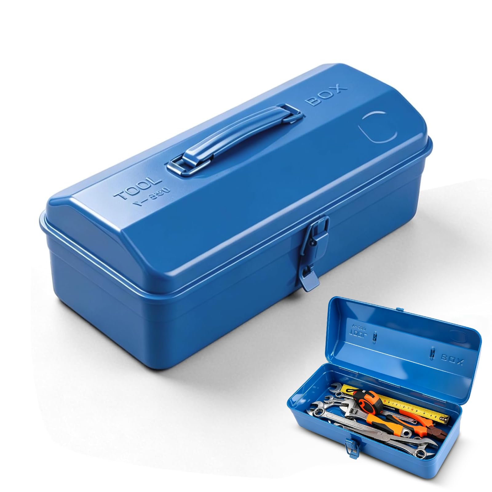 Caja de herramientas portátil pequeña vacía, caja de herramientas metálica 37×16×12cm robusta y duradera con asa de transporte y bloqueo, maletín universal para almacenamiento y transporte de