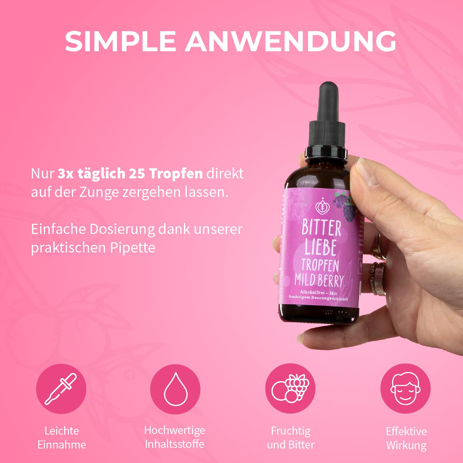 BitterLiebe - Bittertropfen Mild Berry - alkoholfreie Bitterstoffe Tropfen mit Fruchtgeschmack - Artischocke & Löwenzahn für die Verdauung* - gegen Süßhunger - Vegan & Made in Germany