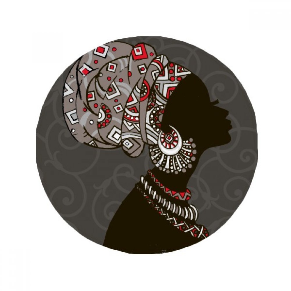 DIYthinker African Black Women Aboriginal Headdress Anti-Slip Floor Pet Mat Round Bathroom Living Room Kitchen Door 80Cm Gift 80 X 80Cm Multicolor