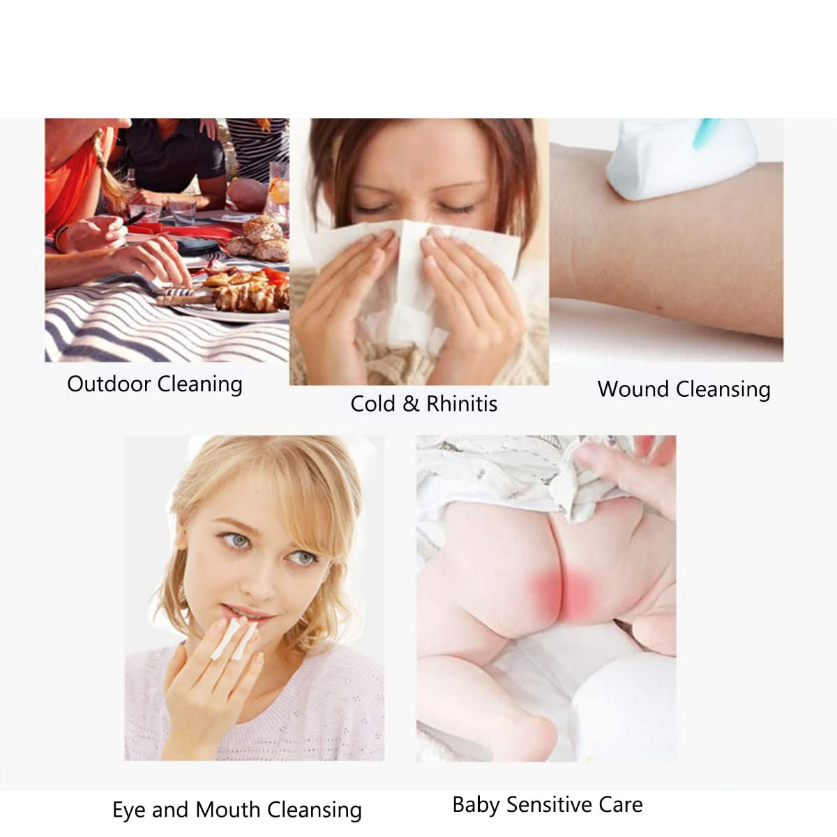 Toallitas salinas limpiadoras de cara y ojos para heridas después del cuidado de los ojos, hisopos sin perfume para bebés Aldult Travel paquete individual