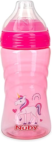 Nuby Thirsty Kids - Taza de viaje deportiva de Tritan antiderrames con boquilla de silicona suave y cubierta de higiene, 12 onzas, estampado de