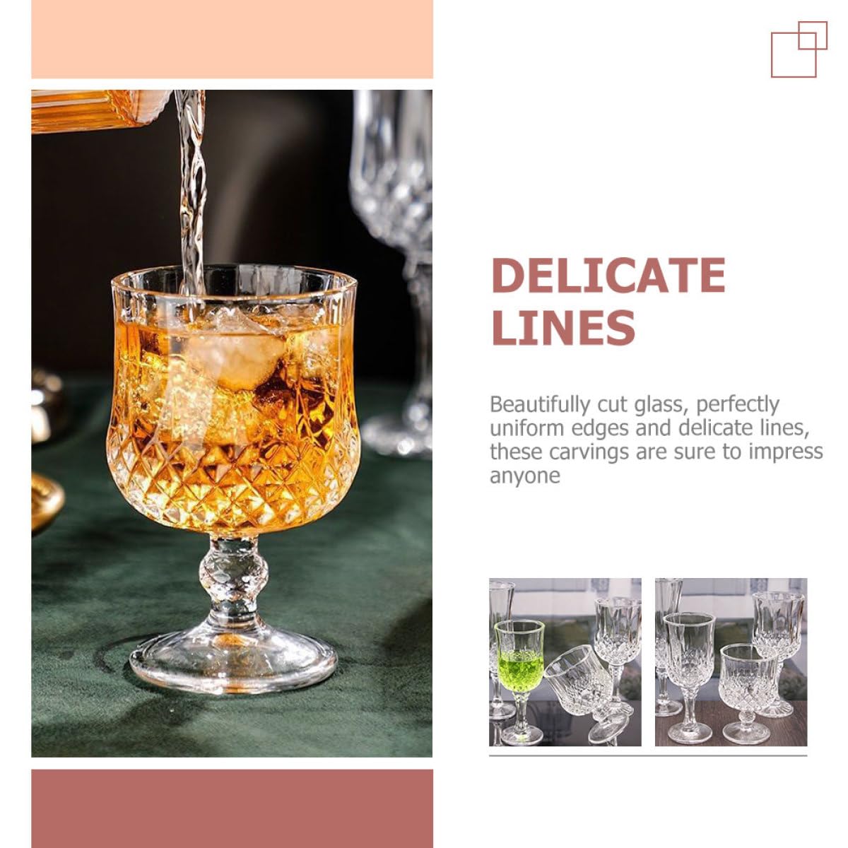 FOMIYES Copas de Vino Claro de Cristal Tallado Diseño Diamante, 4 Piezas, Copa de Cóctel Transparente para Hogar y Hotel, Ideales para Fiestas y Degustación de Vino