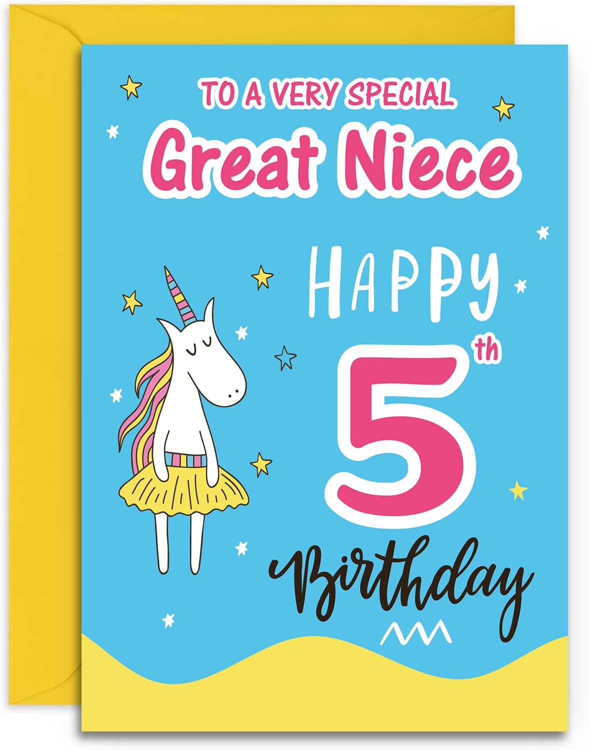 Biglietto di auguri per il 5° compleanno della nipote – Funky Unicorn – Biglietto di medie dimensioni (A5 dimensioni – 148 mm x 210 mm) con busta