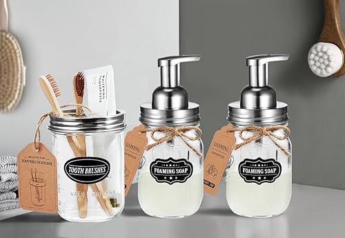 Miniatura 9 de Paquete de 3 botes de boticario, organizador de tocador de baño para Qtips+Mason Jar Soporte para cepillos de dientes con tarro de bola de 16 onzas,