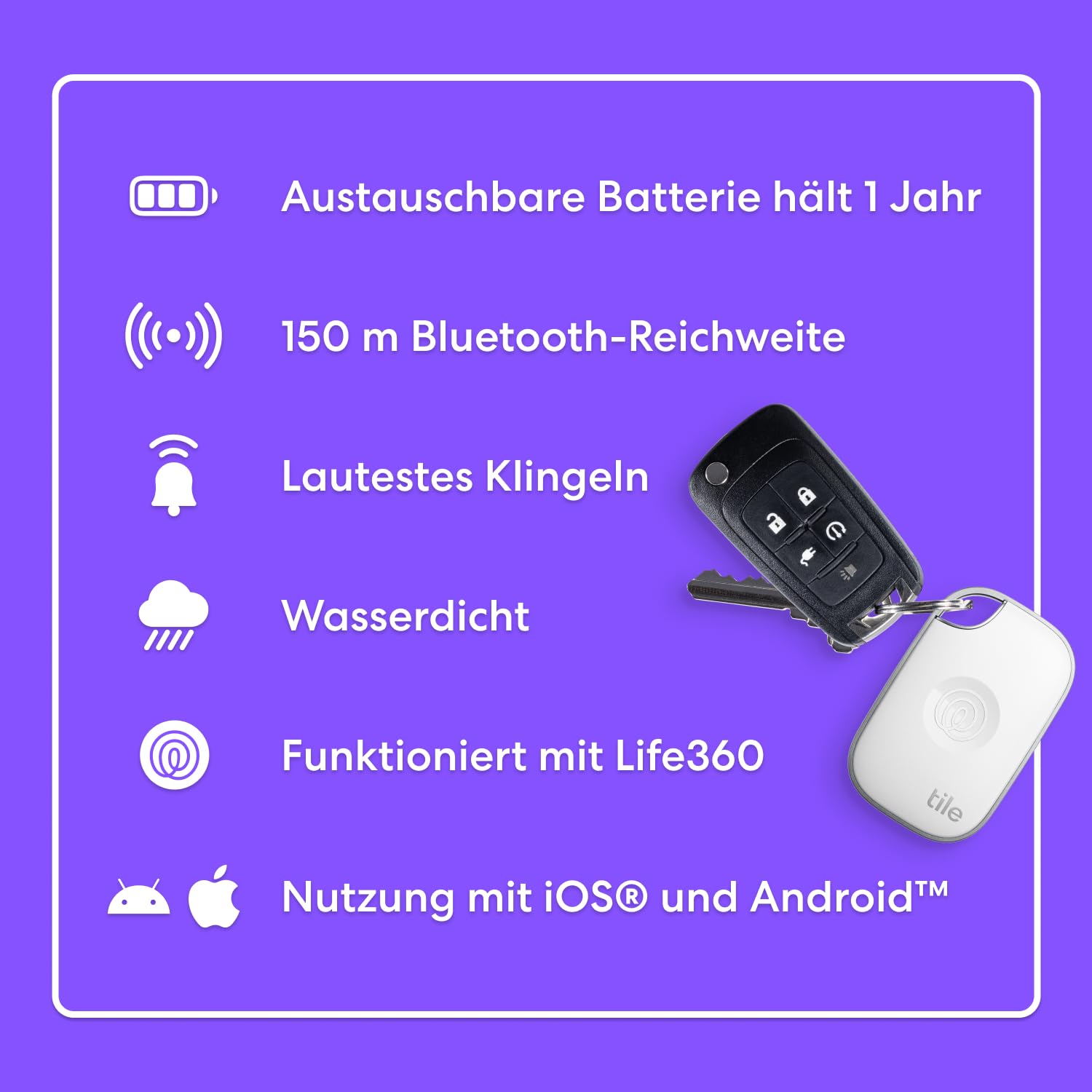 Life360 Tile Pro - Leistungsstarker Bluetooth-Tracker, Schlüssel- und Gegenstandsfinder für Schlüssel, Taschen und mehr. iOS- & Android-kompatibel. Handy-Finder. 2er-Pack (Schwarz/Weiß)
