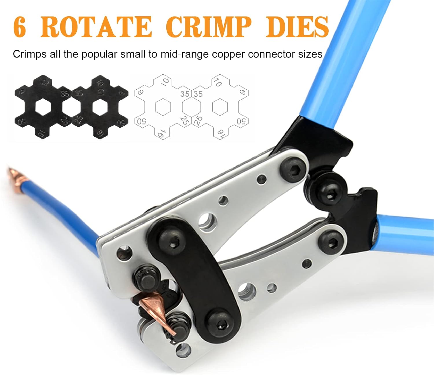 Battery Cable Wire Lug Crimping Tool for AWG 8,6,4,2,1,1/0 Terminals Crimper with Wire Shear Cutter