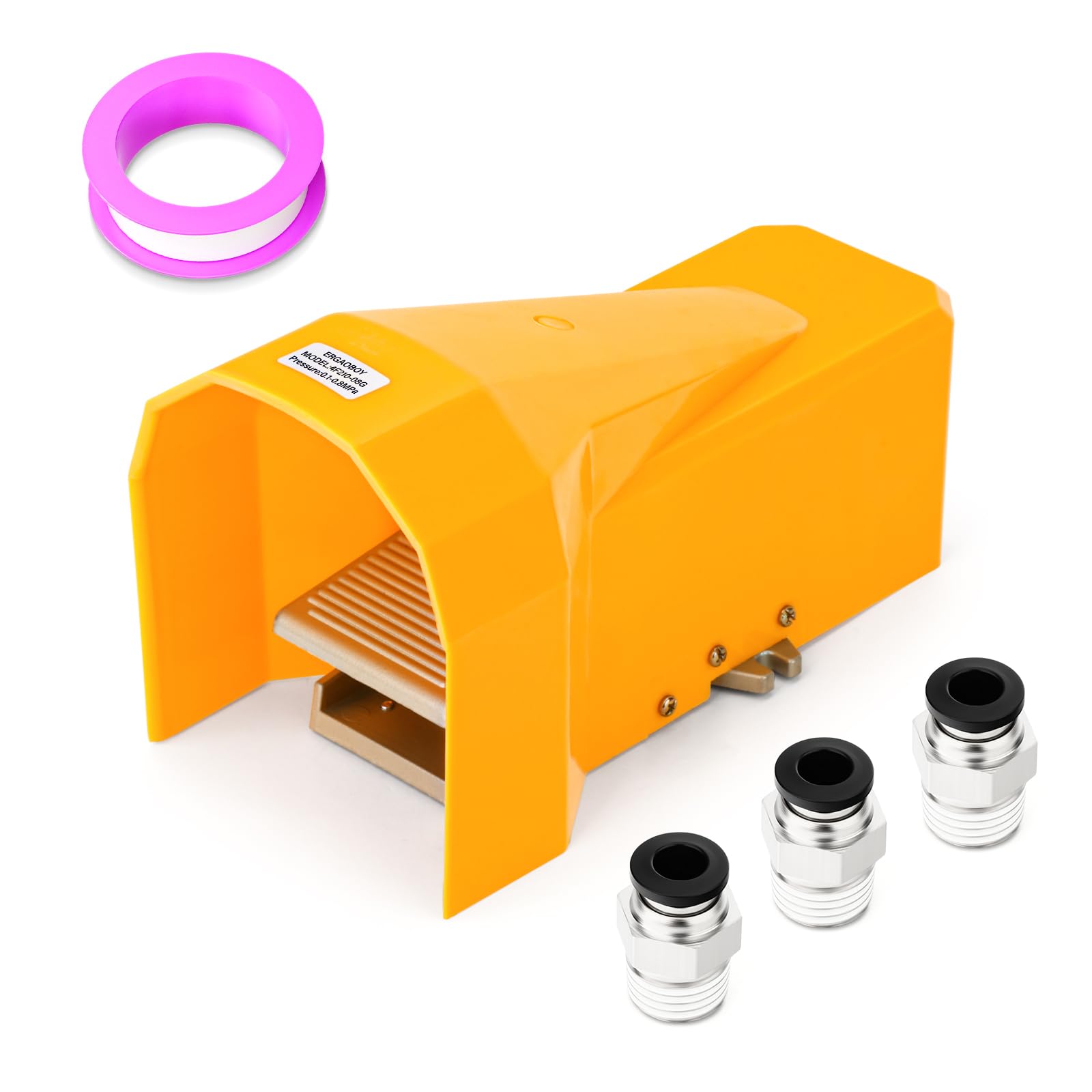 Pneumatisches Fußpedal-Ventil-Kit mit Schutzschild, 1/4"BSP 5-Wege-2-Positionen-Gewinde mit rutschfestem Gummi-Druckregler 4F210-08G mit 6MM-Anschlüssen