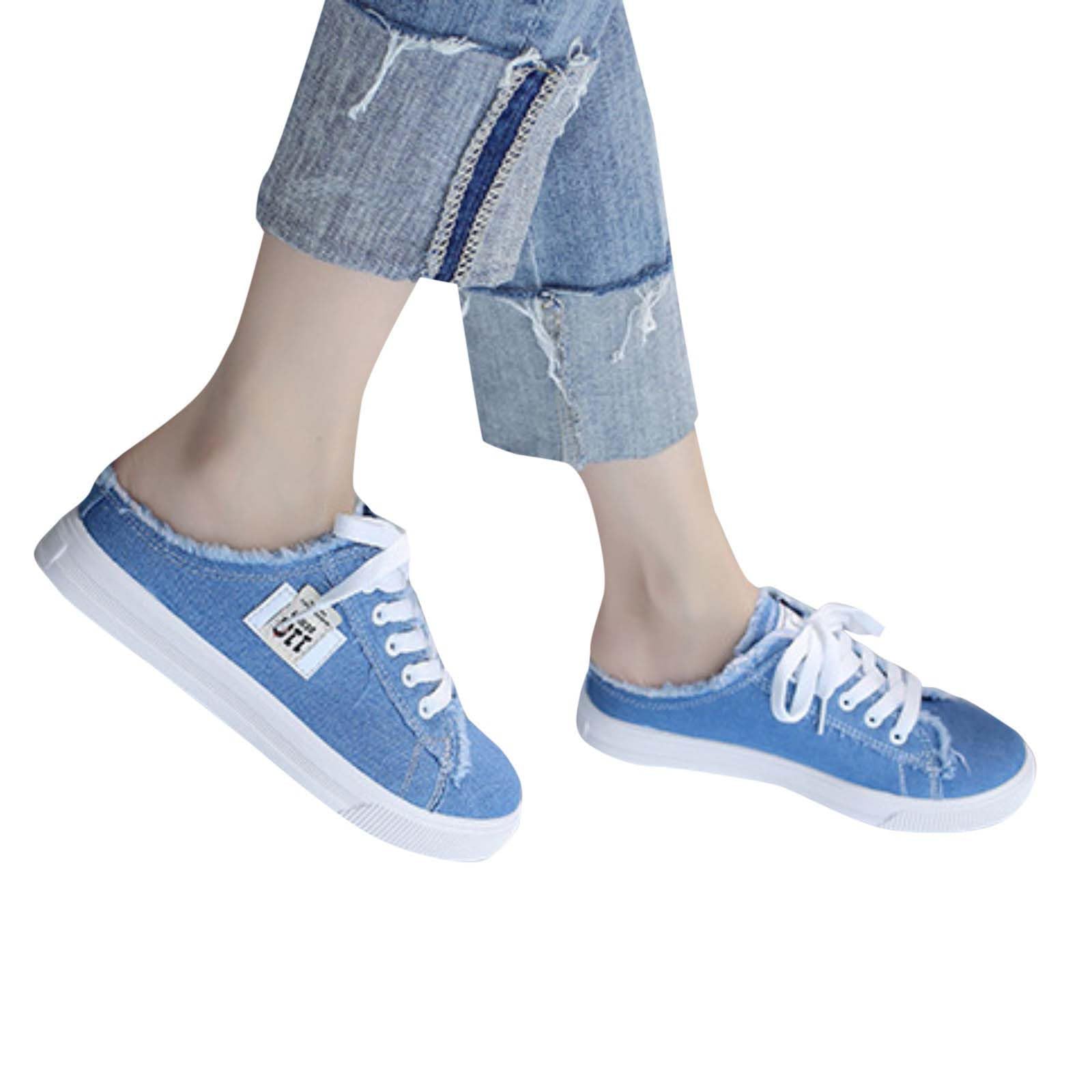 Mules et Sabots Femme Toile Dos Nu Baskets et Chaussures de Sport Mode Sabot Femme Confortable Ete Pantoufles Orthopedique Antidérapant Chaussures Confort Chic Chaussons Plates Chaussure Orthopédique