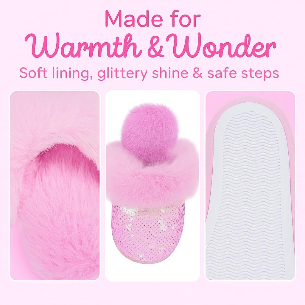 Girls Plush House Slippers Fluffy Multicolor Mermaid Slippers, Cute Faux Fur Slip-on Shoes Memory Foam House Slipper - Image 6