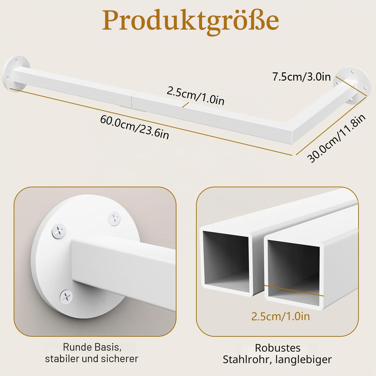 Yawinhe Kleiderstangen für die Wand,2Pack Garderobenstange L-Form,Weiß
