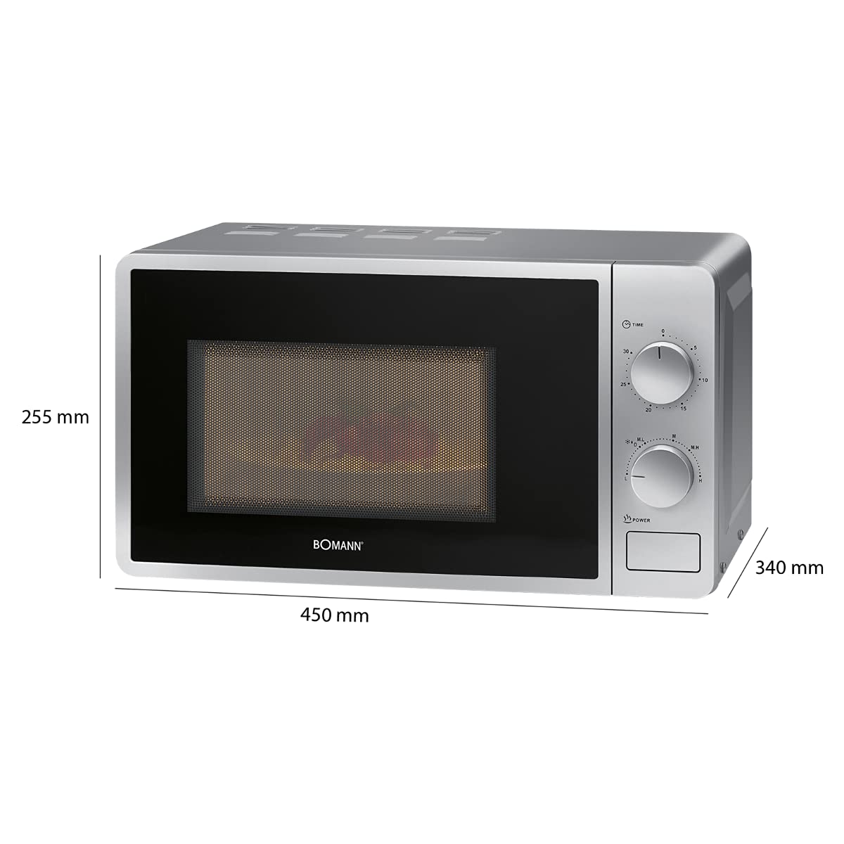 Bomann Kuchenka mikrofalowa z 20 l komory i oświetleniem komory gotowania | Microwave z 6 poziomami mocy | urządzenie do mikrofal z minutnikiem 30 min | mikrofale z talerzem obrotowym Ø 24,5 cm | 700