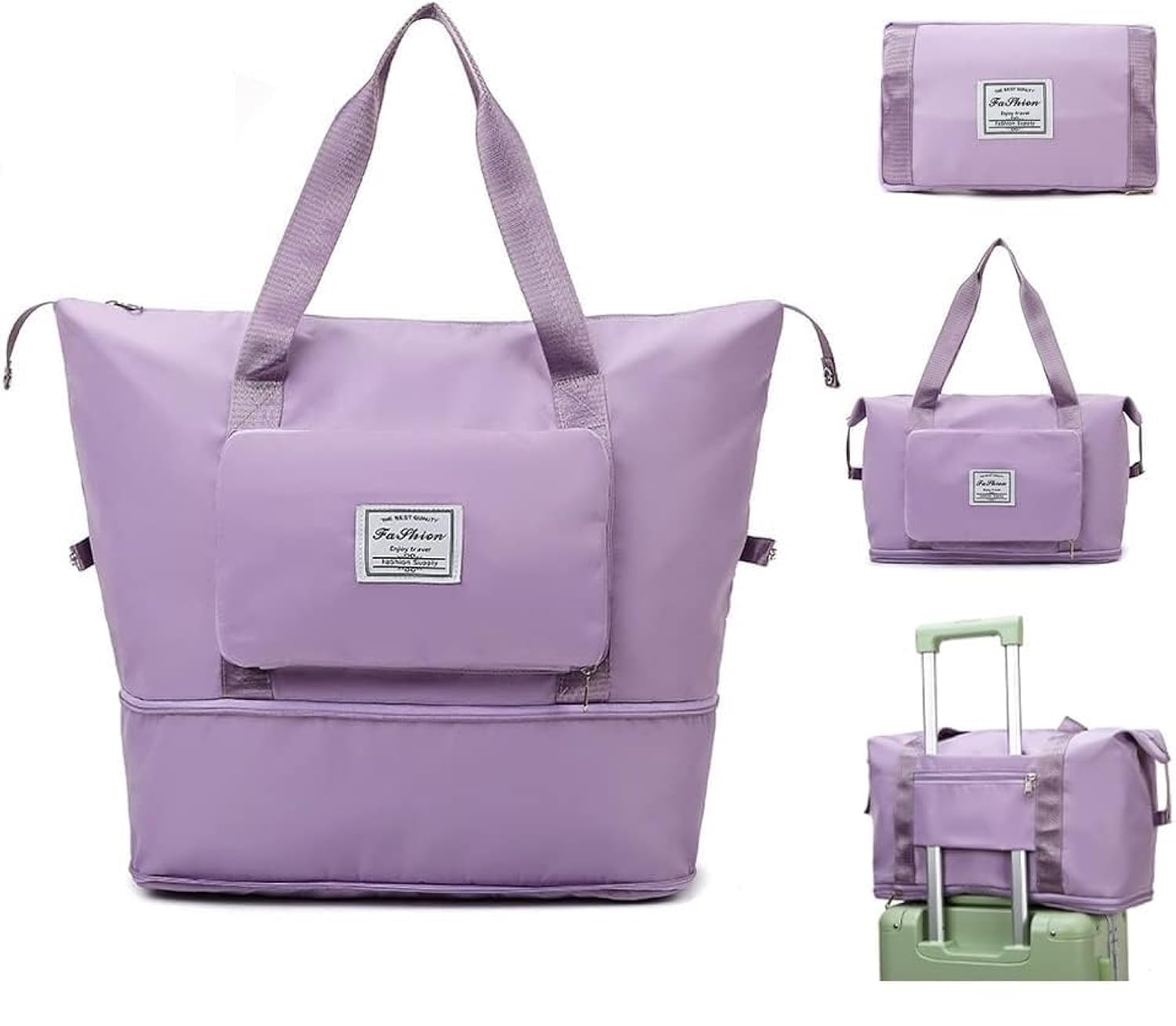 Cherryland Oxford Fabric Large Capacity Travel Bag, Foldable Travel Bag, Expandable Travel Duffel Bag, Collapsible Waterproof Large Capacity Travel Handbag, Overnight Bag for Women, Purple