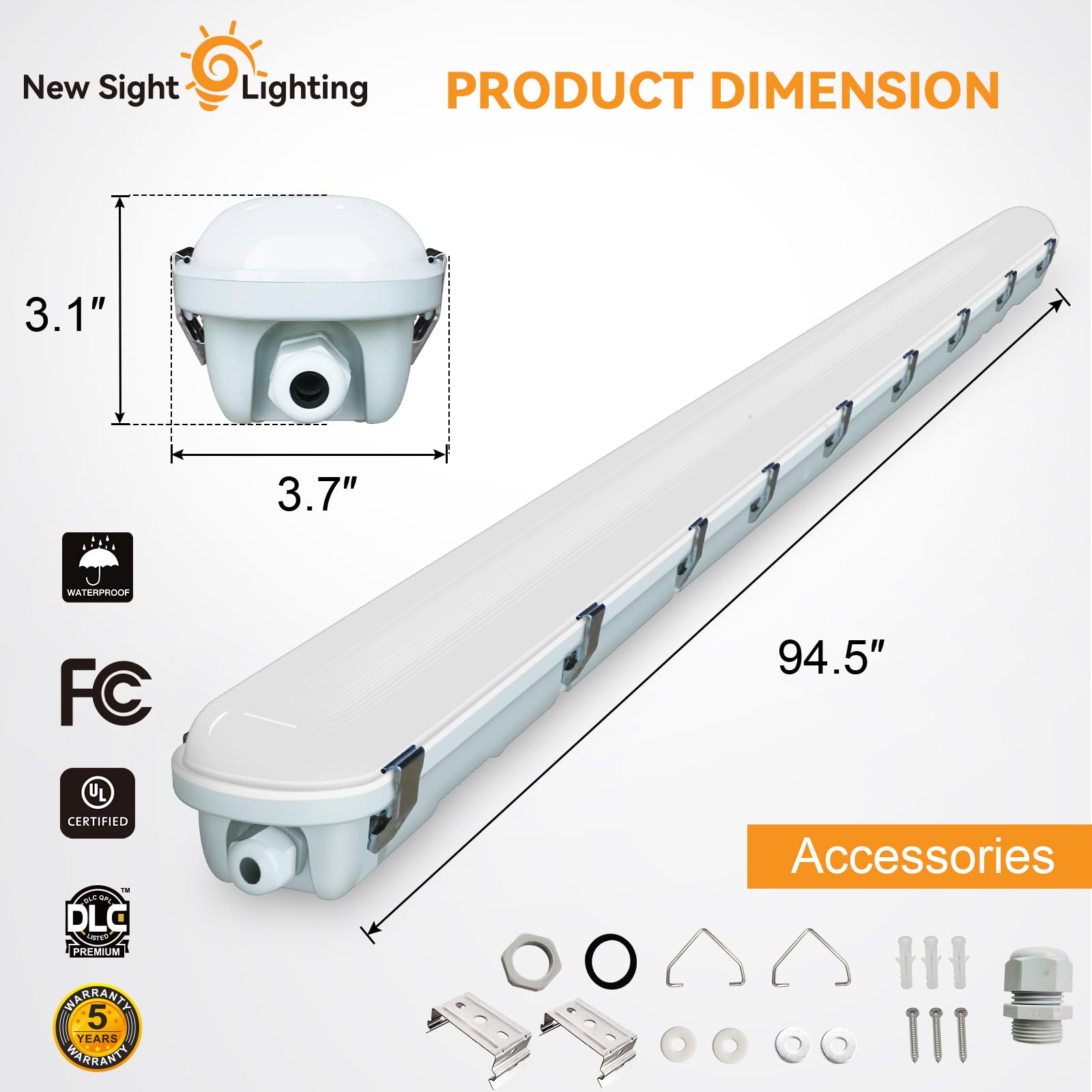 8FT LED Vapor Tight Light 3500K 4000K 5000K Adjustable 8450 9750 11700LM 120-277V 0-10V Dimmable Vapor Proof Fixture — view 4