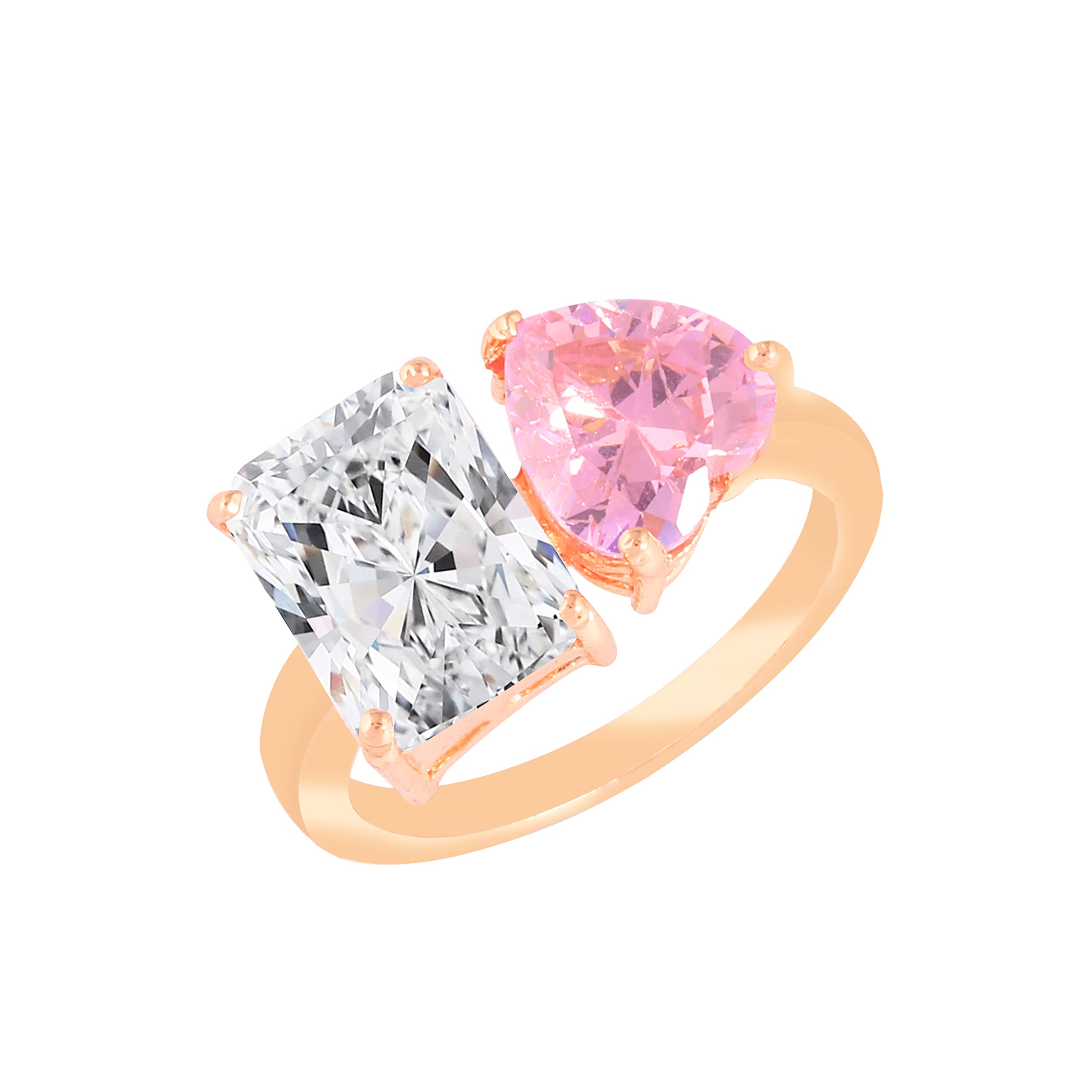 minutiae Stylish Two Stone Pink Heart Love Crystal Diamond Cocktail Ring for Women and Girls-picture-14