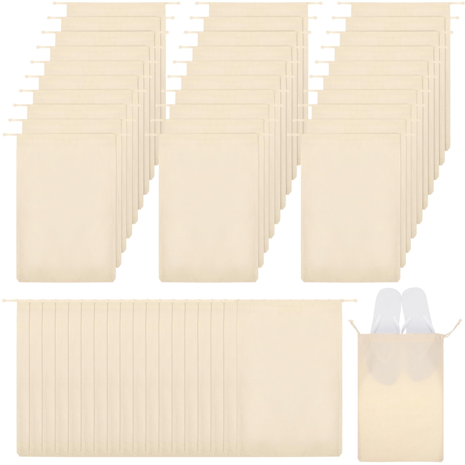 Hillban 50 bolsas de algodón transpirable con cordón para zapatos, bolsas de muselina lavables para almacenamiento de despensa, regalos, viajes, hogar, equipaje, accesorios, 10 x 15 pulgadas, beige