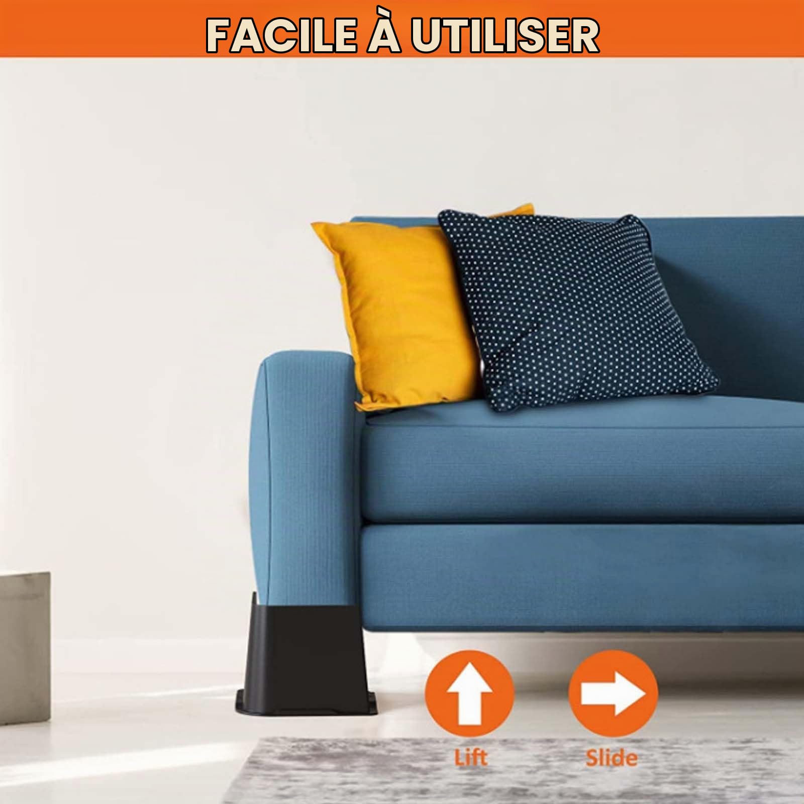 Dokeno Lot de 4 Rehausseurs Meubles, Carrés Rehausseurs de Lit Robustes de 10/15/20cm, Jusqu'à 2721,6kg en Forme de L, Hauteur de Levage pour Canapé, Chaise, Bureau, Table, Bibliothèque, Noir (8 Zoll)