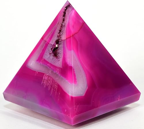 Ágata rosa teñida de 2.4 pulgadas, 9.35 oz, con pirámide de drusa de cuarzo, piedra preciosa natural pulida, en capas, cristal mineral disponible en Yaxa Colombia