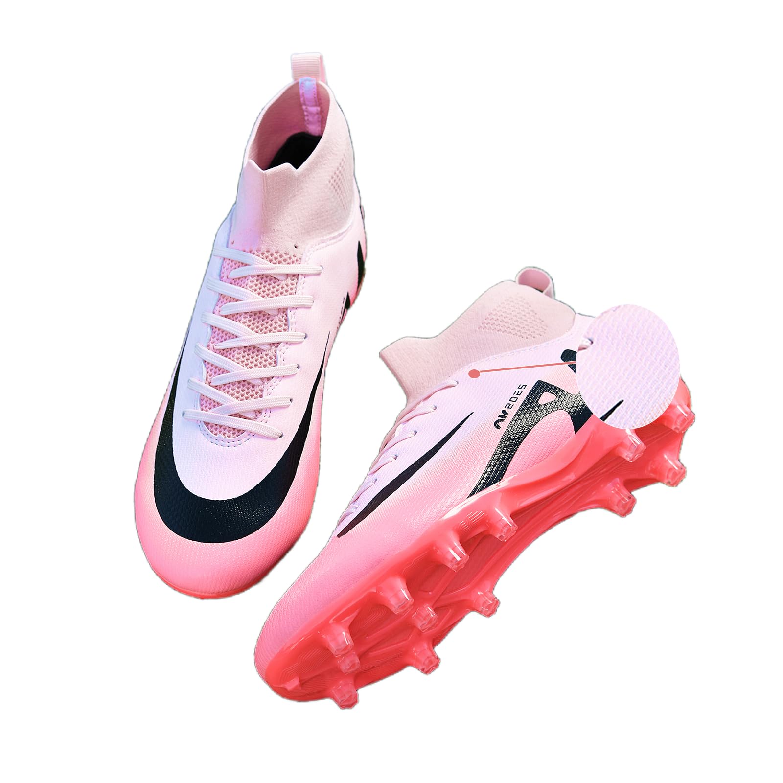 SARWMens High-Top Soccer Cleats Womens Turf Football Shoes Boys Girls Lightweight Youth Professional Indoor Outdoor AG Black Purple Pink