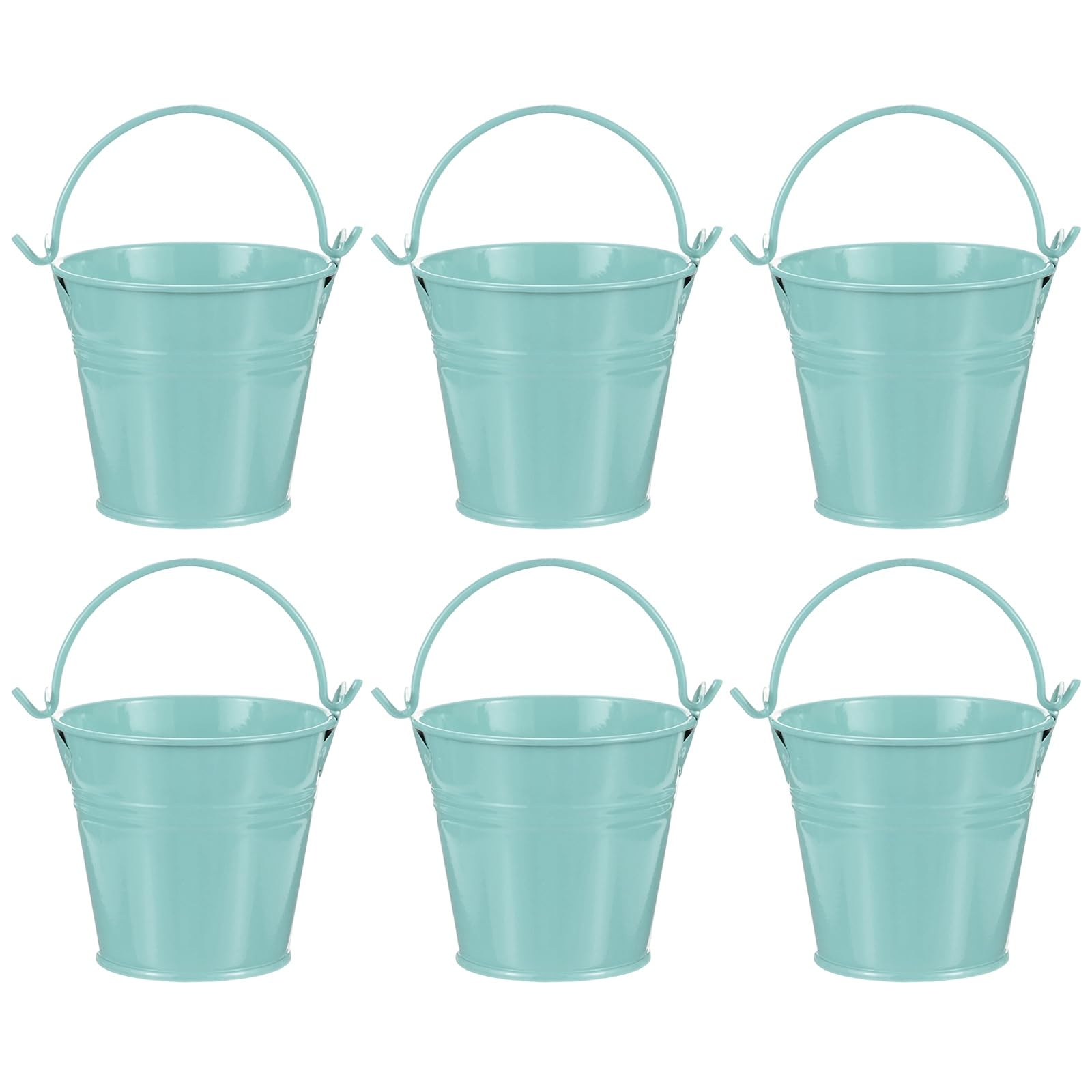 M METERXITY 6-Pack Small Metal Bucket with Handle, 2.8 x 2.4 Inch Iron Mini Buckets for Farmhouse Flower/Garden Planters/Decorative Table Centerpieces [Peacock Blue]