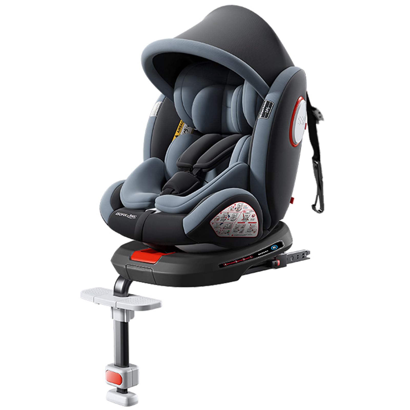 Silla de coche Giratoria 360°con ISOFIX, Asientos Ajustables para Automóviles y Reposacabezas, Puede Hacia adelante y Instalación atrás Asiento Acolchado (Grey with Pedal stand)