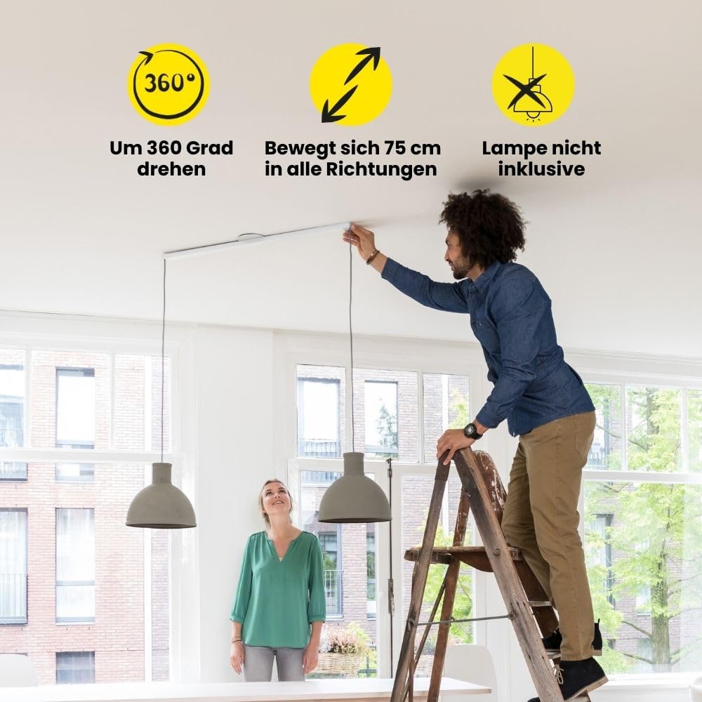 Lightswing® Twin Aufhängesystem für zwei Hängelampen - Matt Weiss - 90 cm - Beweg deine Hängeleuchte Mühelos - Einfache Installation - Hängelampe Esstisch - Pendellampe Verstellbar - Hängeleuchte