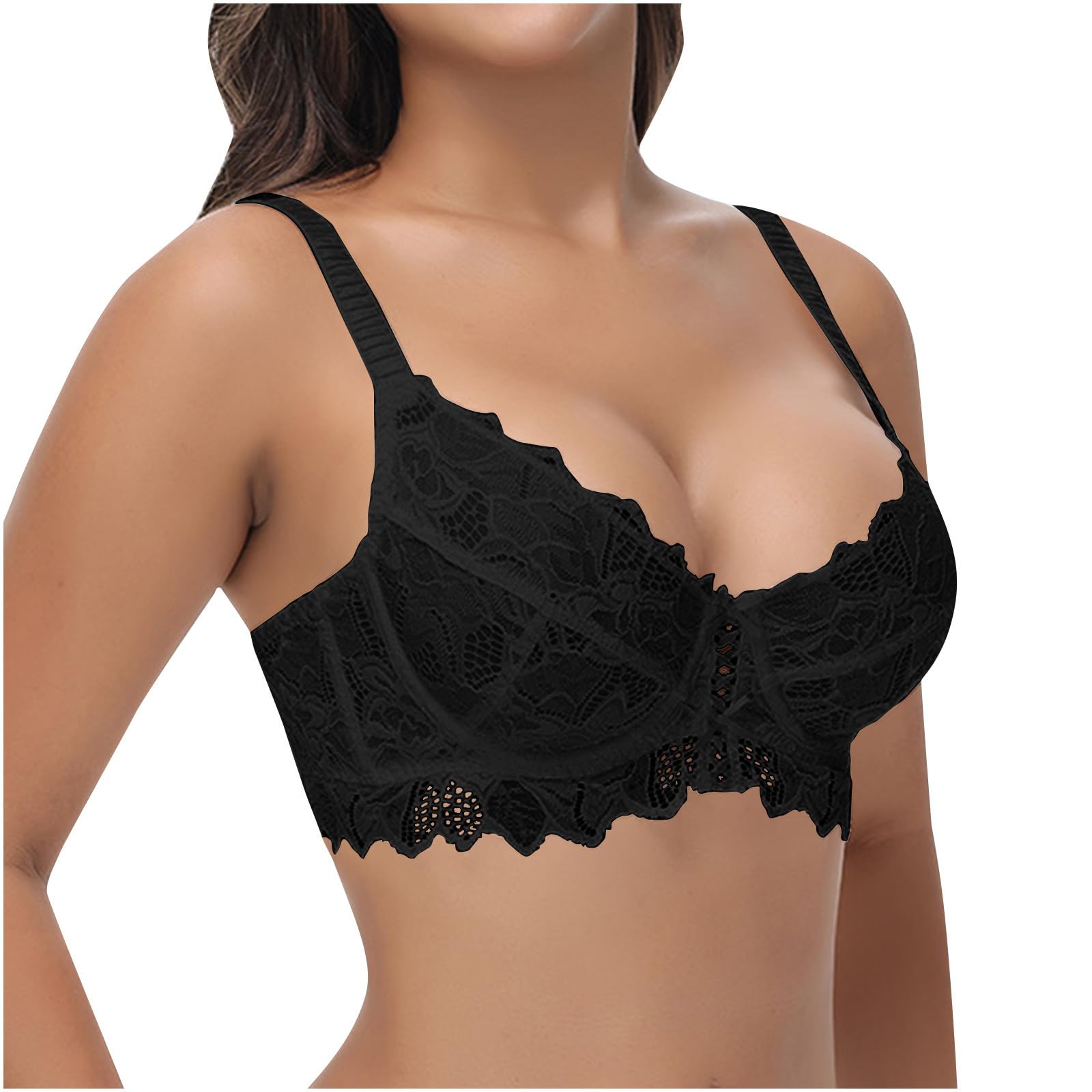 Soutien Gorge sans Armature Sexy Col en V Push Up Brassière Maintien Extreme Soutien Gorge Dentelle Bretelles Réglables avec Dentelle Décoratifs