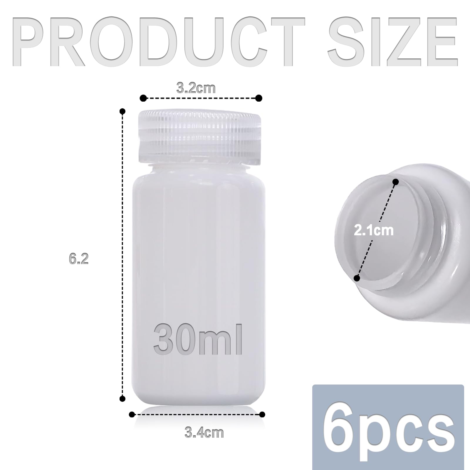 DKBT 6 sztuk butelek z szeroką szyjką z tworzywa sztucznego, 30 ml, puste butelki laboratoryjne, szczelne, z polietylenu (HDPE), z szerokim otworem, do butelek na tabletki, butelki na próbki wody