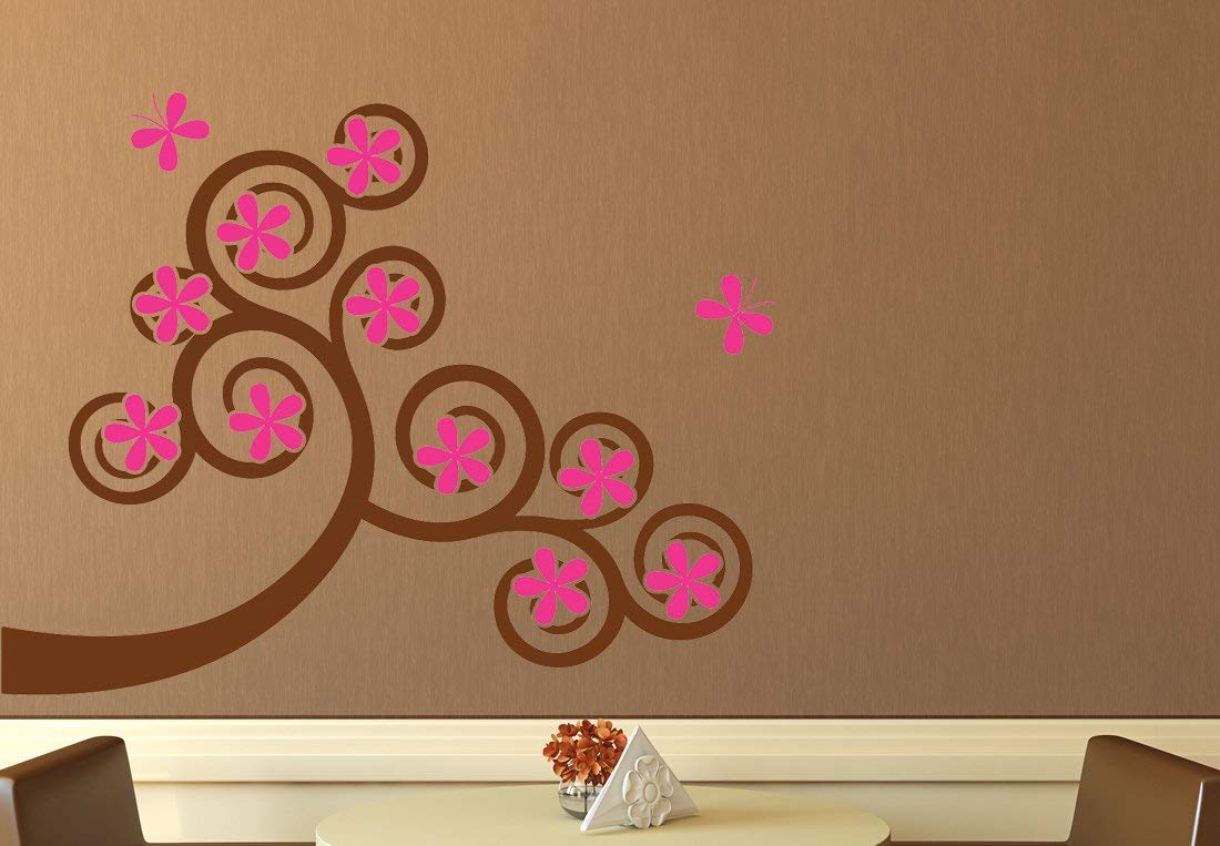 Asian Paints Wall-Ons Pink Floral Branch Wall Sticker (PVC Vinyl, 0.01 cm x 50.8 cm x 30.48 cm)