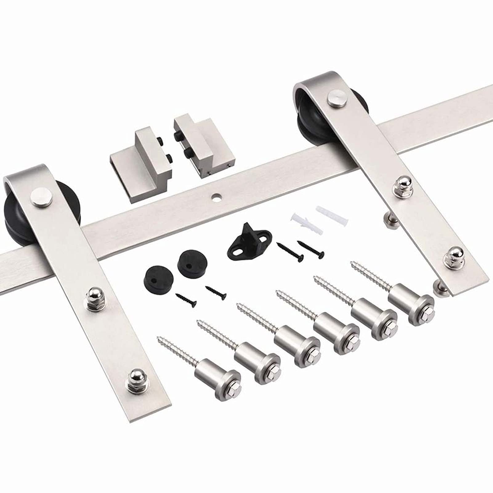 Stainless Steel Smoothly J Shape Hanger, 5/6/6.6/8FT Flat Track Heavy Duty Sliding Barn Door Hardware Kit, Single Rail Smoothly and Quietly(6.6ft Single kit)