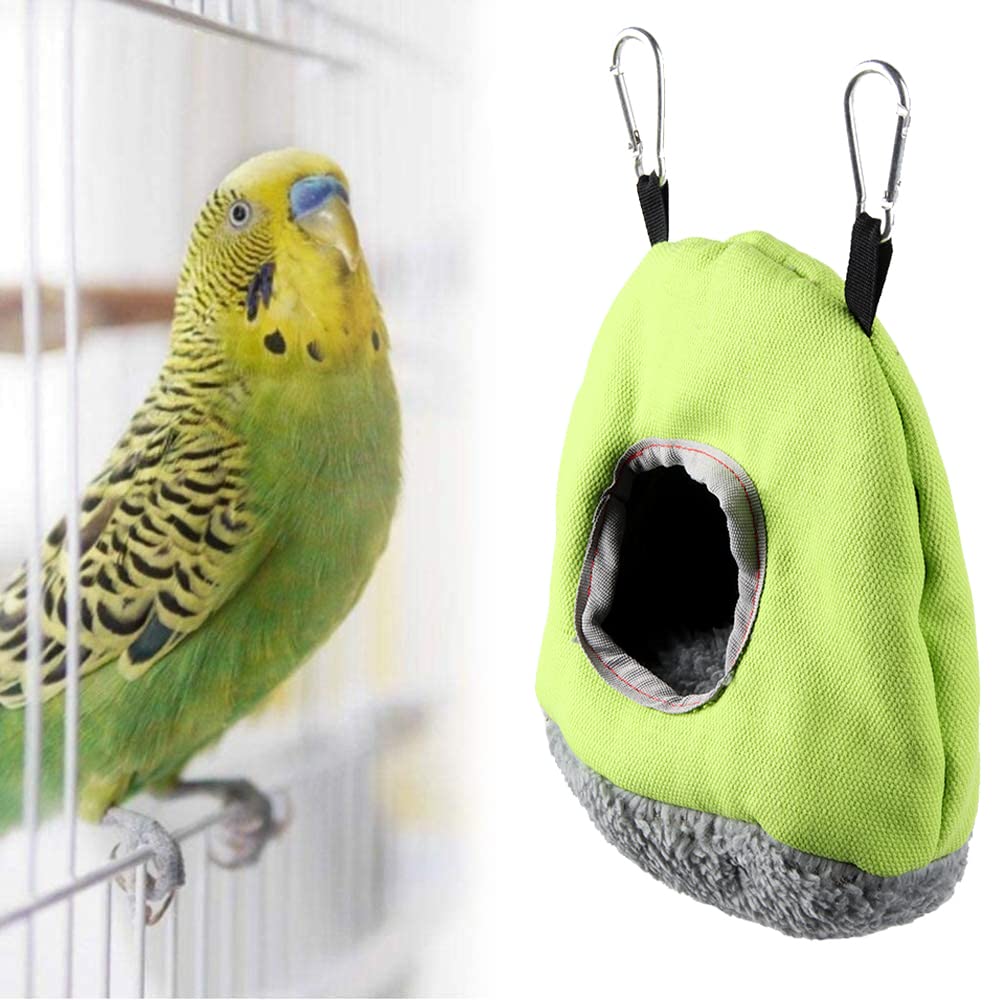 Hiver Chaud Nid D'oiseau Maison, Cabane pour Perroquet, Nid D'oiseau pour Animaux de Compagnie Hiver, Cabane Pendaison de Peluche Suspendu Cage, Rond Doux Nid D'oiseau, Perroquet Nid (Vert)