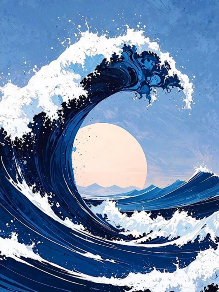 Weiniuniu Cross Stitch Kits for Adults Waves 11CT Pre Printed Stamped Beginners Cross-Stitch Kit DIY Embroidery Kit Home Decor-50X70 cm