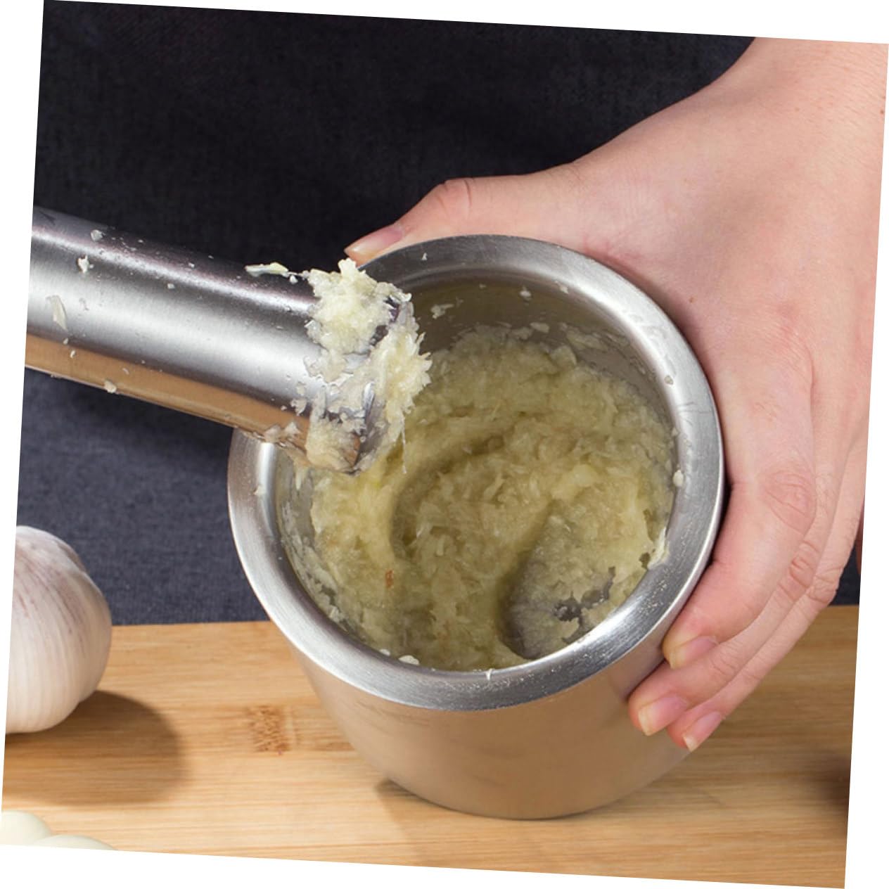 Knoblauchmörser 1 Satz Edelstahl Kompakt und Tragbar für Küche | Silberfarben, für Knoblauch und Gewürze, Leicht zu Reinigen, Platzsparend zu Verstauen