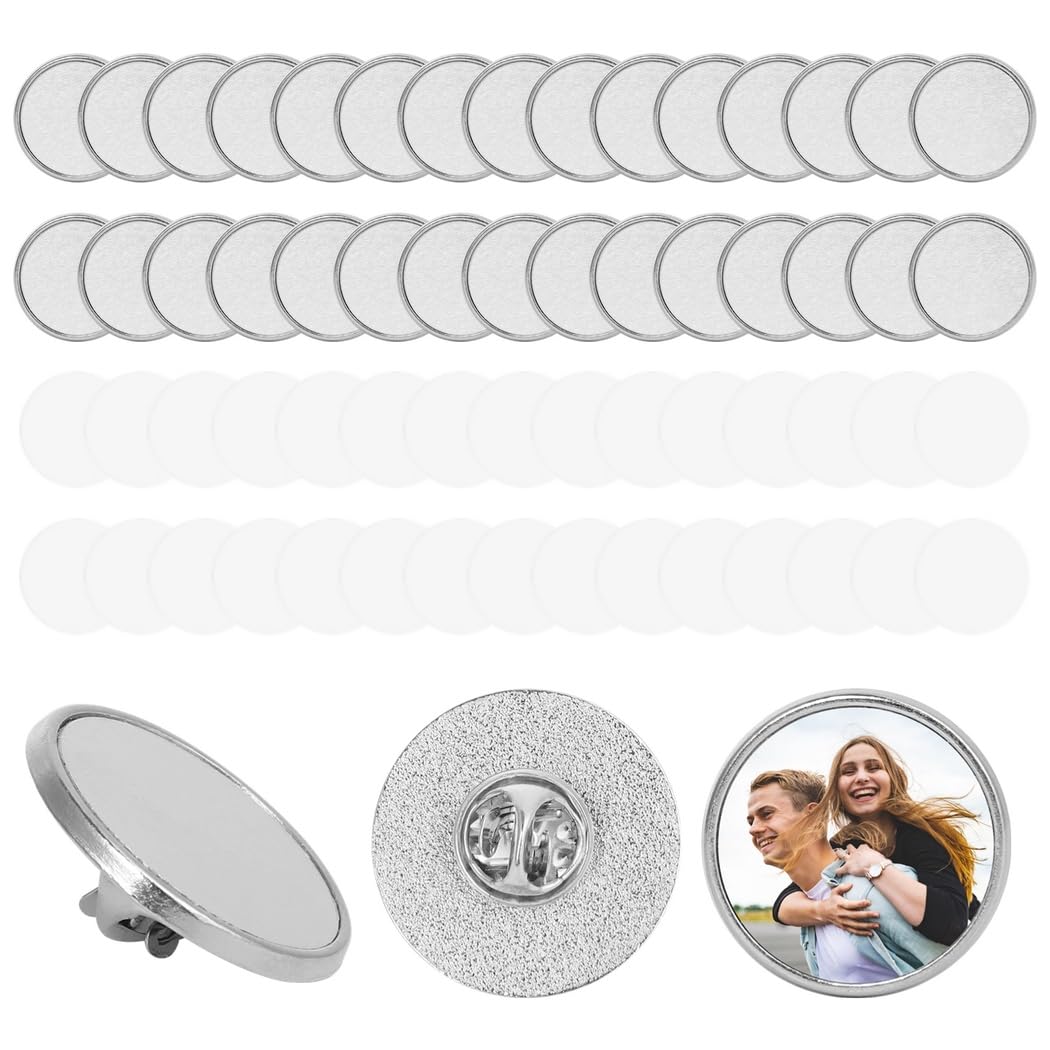 Confezione da 30 spille vuote per sublimazione, rotonde da 2,4 cm, per fai da te, a trasferimento di calore, in lega di zinco, per fai da te