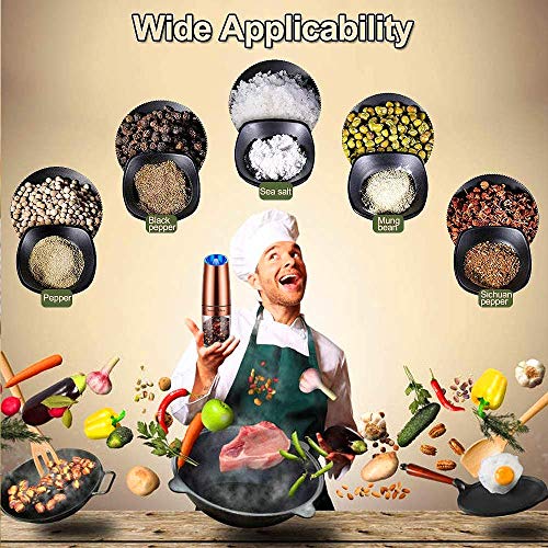 Gravity Electric Pepper/Salt Grinder, Salt Or Pepper Mill, Adjustable Coarseness, Battery Powered With Led Light, One Hand Automatic Operation, Stainless Steel (Single/Copper) #TOP3