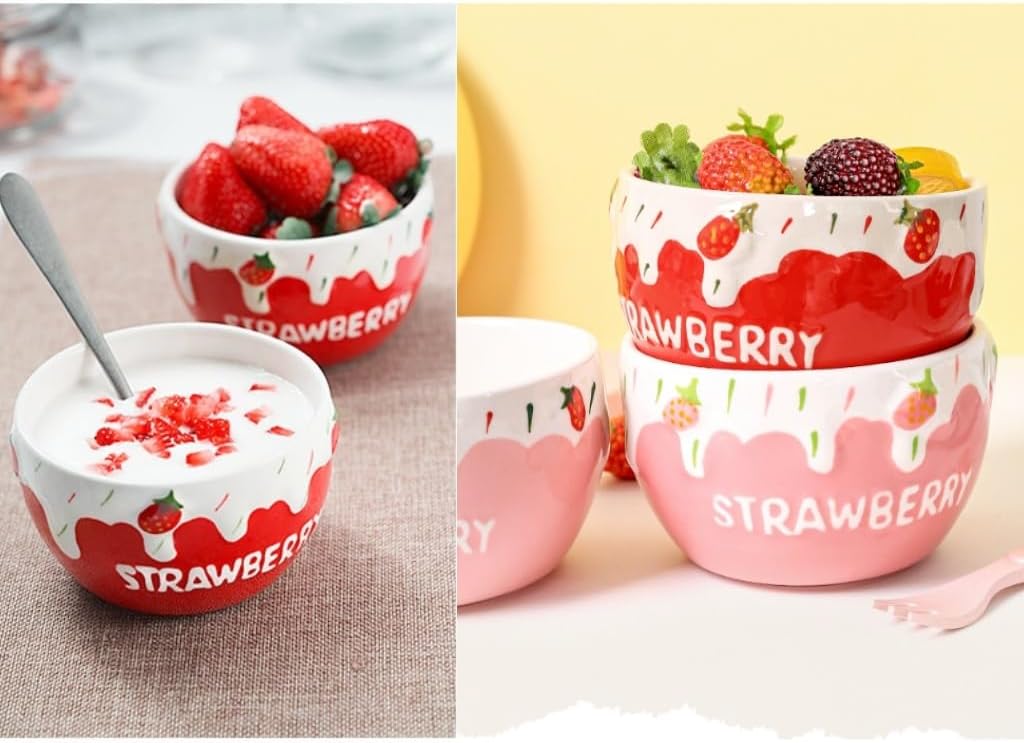 2 Pack 16 OZ Ceramic Cute Candy Bowl Strawberry Candy Dish image 4