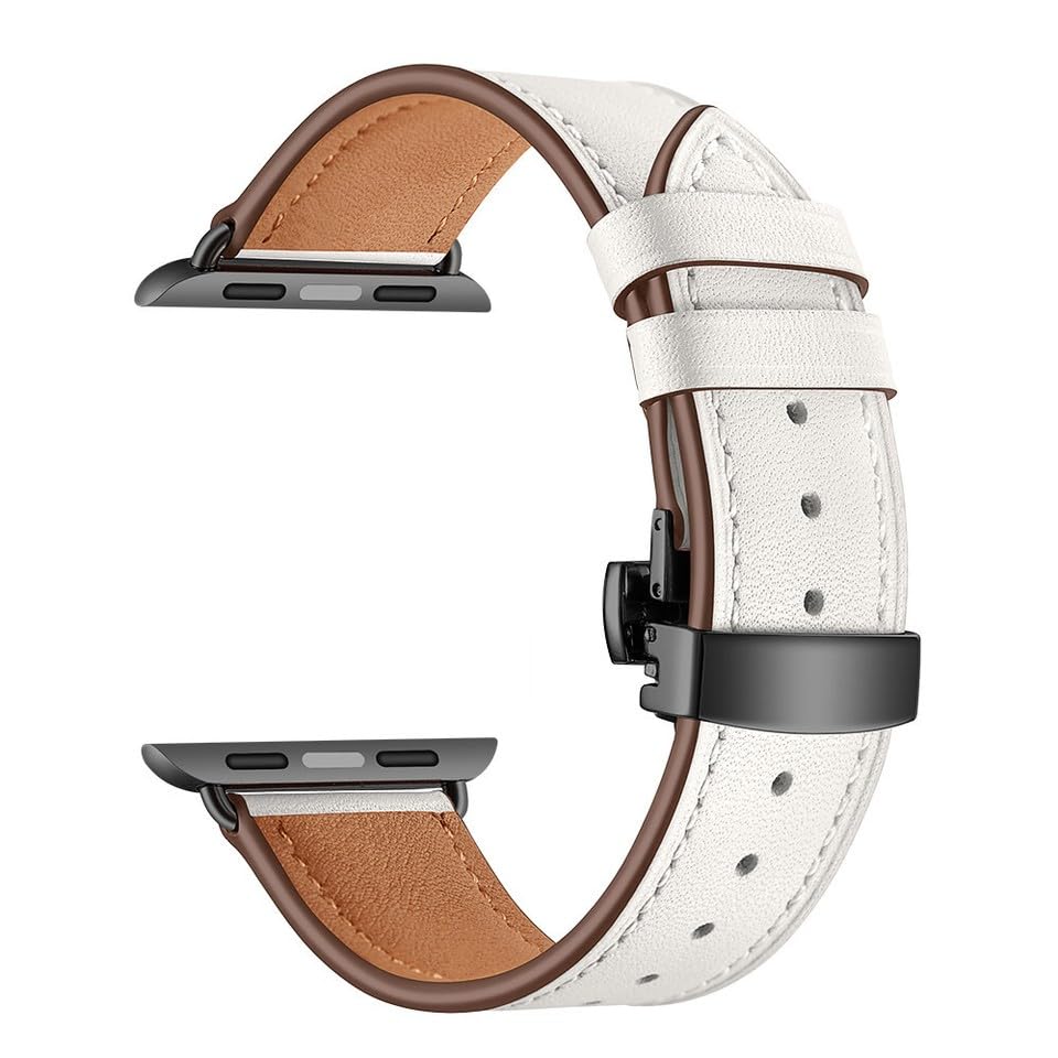 Bracelet iWatch 49 mm cuir véritable blanc noir pour remplacer le silicone