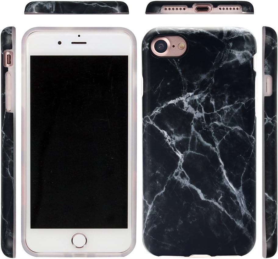 GOLINK 4.7" iPhone 7 Case/iPhone 8/SE 2 Case, Slim-Fit Anti-Scratch Shock Proof Anti-Finger Print Flexible TPU Gel Case for iPhone 7/iPhone 8 - Black Marble III