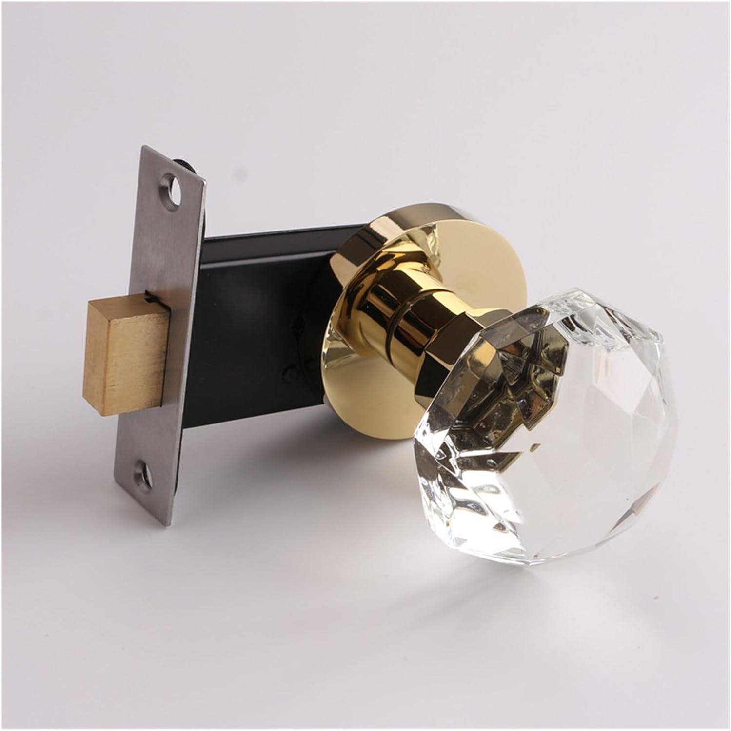 Invisible Door Lock Single-Sided Lock Golden Light Luxury Indoor Background Wall Ball Lock American Crystal Door Handle(113Golden Transparent)