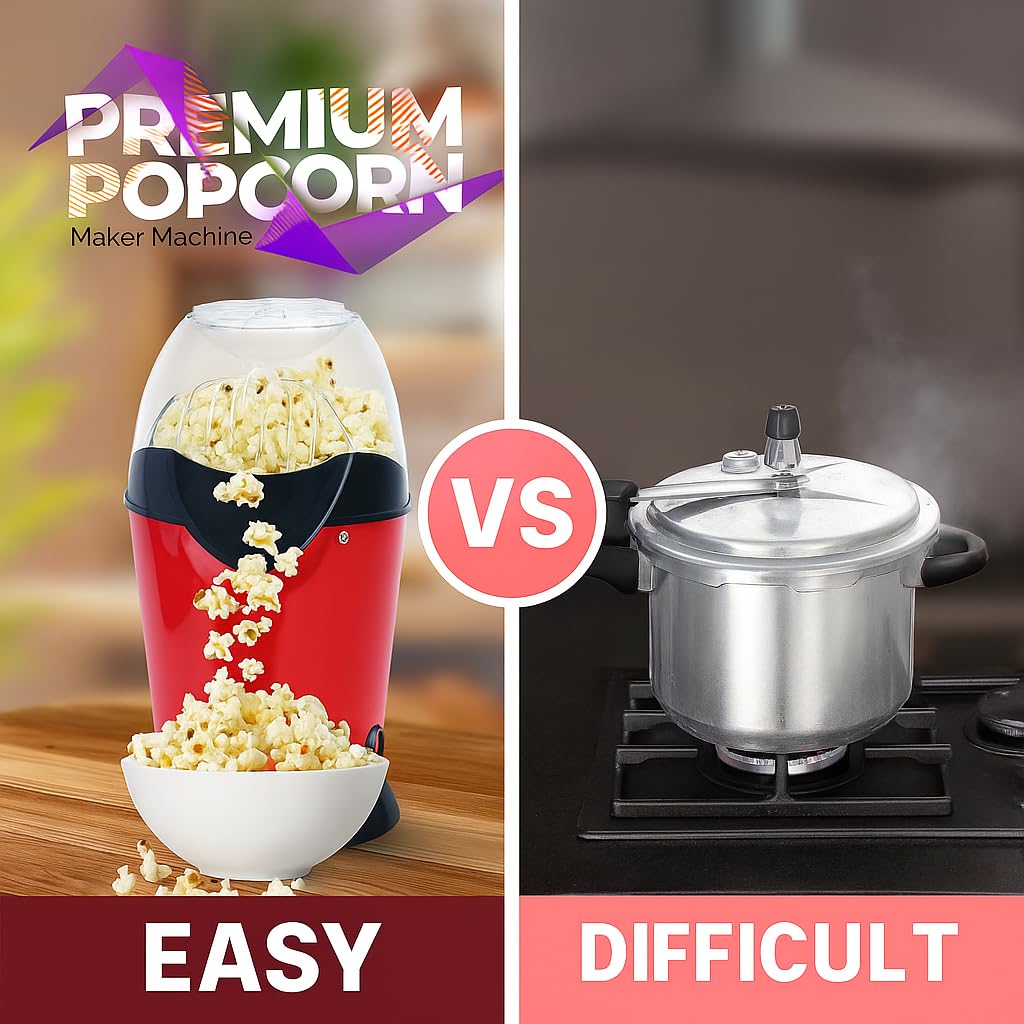 BASICSBAY| Hot Air Popcorn Maker with 1200W Motor, One-Touch Operation, Butter Melter, Measuring Cup, Low-Fat Oil-Free Popping, Fast Popper for Home Movie Nights and Snacks 3