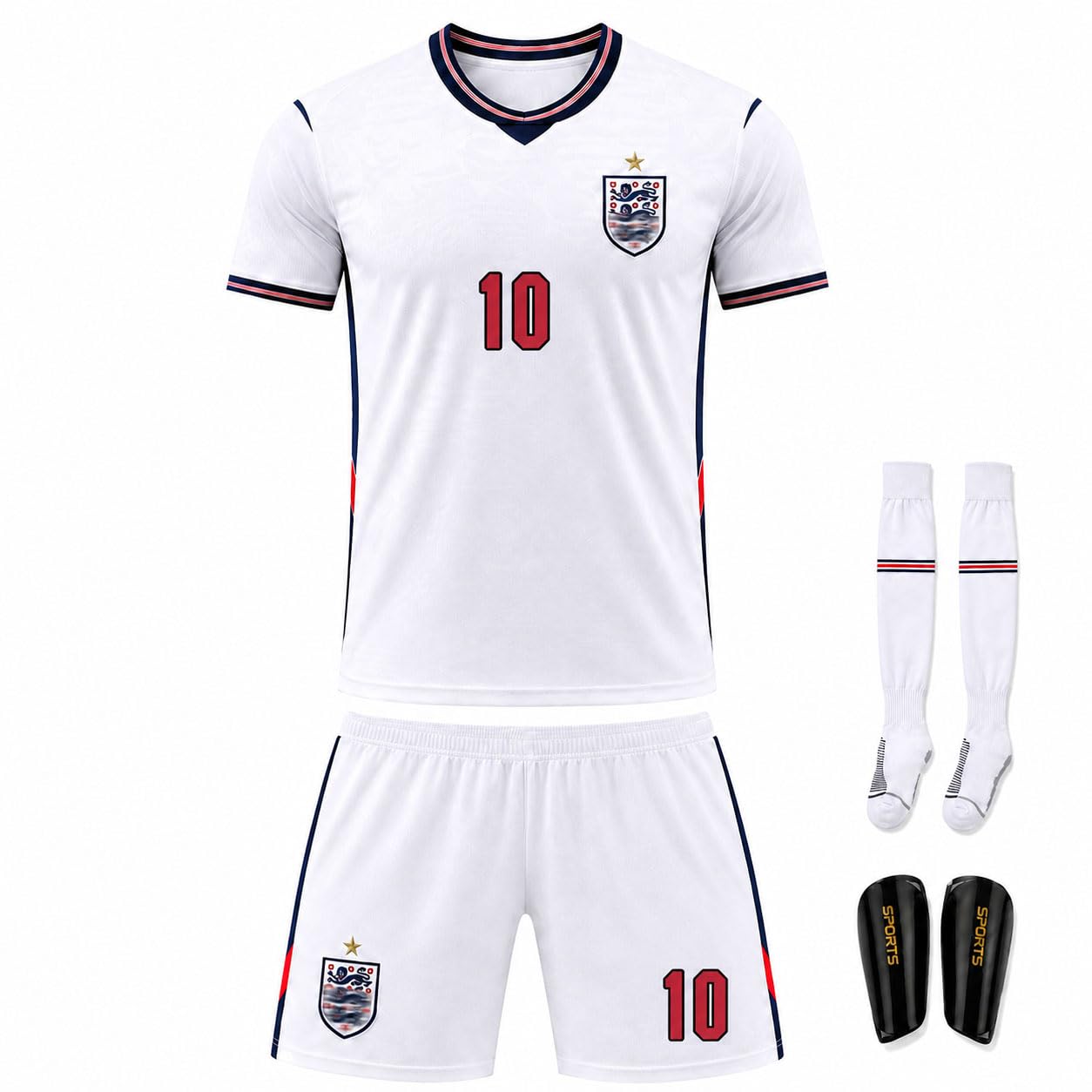 HAOSUBO 2026 England White Football Shirt T-Shirt Kit for Men,Football Top,No.10,3XL