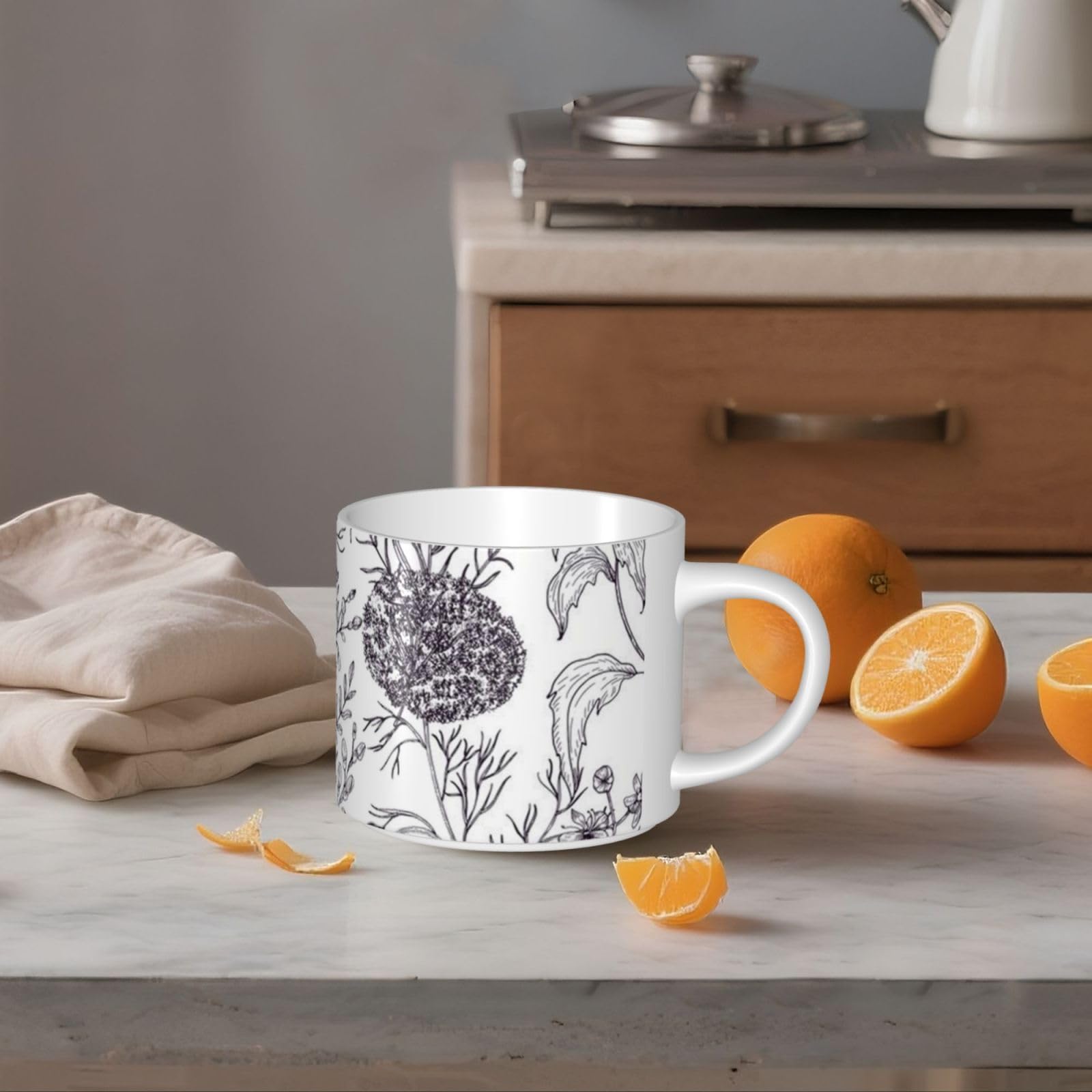 Kwitnące zioła i rośliny zielne drukowane kubki ceramiczne o dużej pojemności ceramiczny kubek do kawy